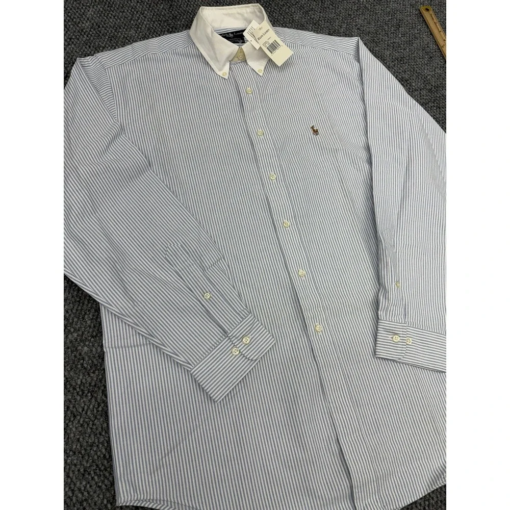 Vintage Polo Ralph Lauren Yarmouth Oxford Shirt Blue White Stripe Men's 16 34/35